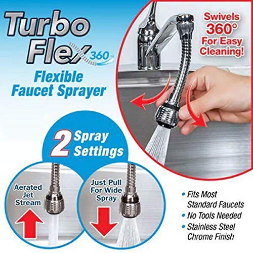 turbo flex FILPO Sprayer Attachment Adjustable Faucet 360 Rotate Flexible Kitchen Water Shrunk Tap Nozzle (White)