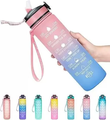 kayru Motivational Bottles Tritan BPA Free for Fitness Gym Outdoor Sports 1000 ml Water Bottle  (Set of 1, Multicolor)