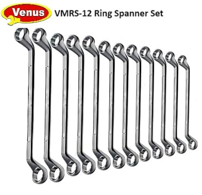 12 Chrome Vanadium Steel Shallow Offset Ring Spanner Set (Silver, 12 Pieces) l Size include 6 to 32 l