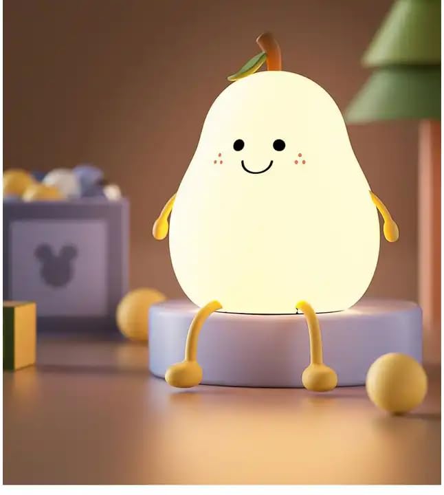 Cute Unbreakable Silicone pear lamp for Kids Bedroom Rechargeable Night Light Table lamp with Touch Gesture 7 Color Changing led lamp for Kids Room...