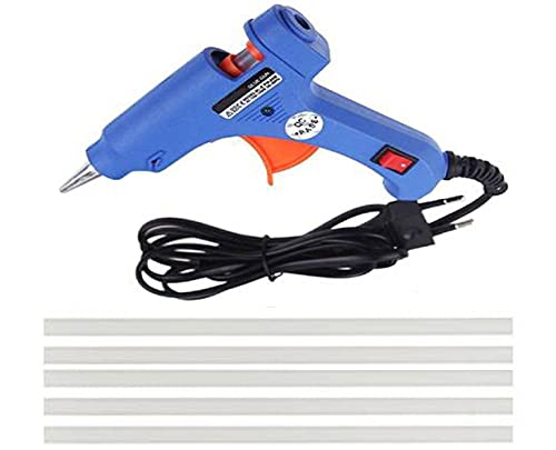 New Blue Corded Electric Mini Hot Glue Gun 20 Watt On Off Switch And Indicator With Only 5 Sticks