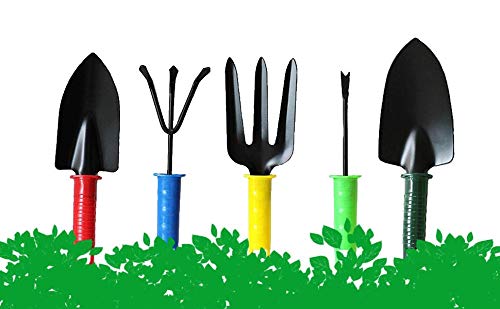 Gardening Tools kit - 5Pc | Garden Cultivator, Gardening Fork, Small & Big Gardening Trowel, Hand Weeder Straight with Plastic Handle | Gardening Tools Set for Home Gardening