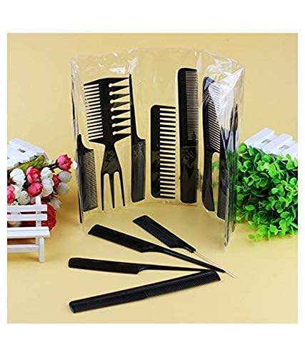 Hair Cutting and Styling Comb Kangi Salon Kit Combs Cumb Come Hair Comp - Combo Set of 10; Black (Black) (combo)