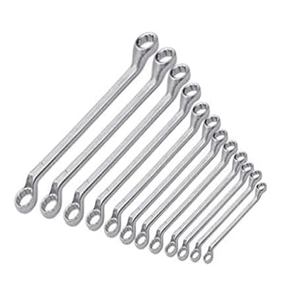 12 Chrome Vanadium Steel Shallow Offset Ring Spanner Set (Silver, 12 Pieces) l Size include 6 to 32 l