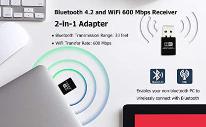 USB Bluetooth 4.2 WiFi Adapter AC 150Mbps for PC, Wireless Wi-Fi Dongle Dual Band 2.4G Support Windows 10/8.1/7 / XP/Vista/Mac OS