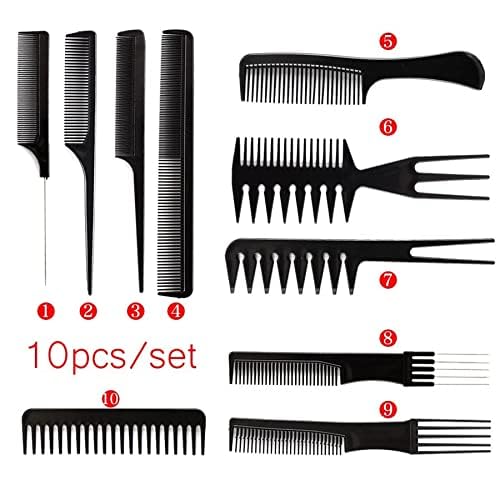 Hair Cutting and Styling Comb Kangi Salon Kit Combs Cumb Come Hair Comp - Combo Set of 10; Black (Black) (combo)