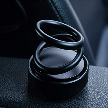 Car Air Freshener Solar Rotating Aroma therapy Diffuser Interior Decoration Accessories for Essential Oil Fragrance Odor Eliminator Double Spin Ring Smoke Remover Home office Gift (BLACK)