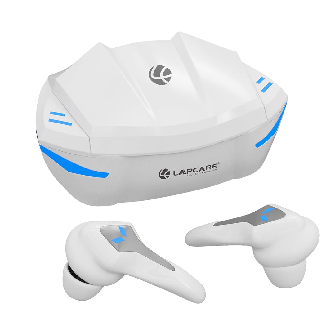 Lapcare Champ Series Pro in Ear Buds, Up to 50Ms Low Latency & Built-in Mic, 60H Playtime, Ipx5 Sweat & Water Resistant, Touch Controls & Voice Control, Super Fast Charging (White)