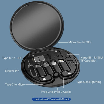 All in One 60W USB Fast Charging Travel Cable Set Type C, Lightening and Micro USB Port Inbuilt Mobile Stand