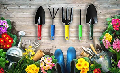 Gardening Tools kit - 5Pc | Garden Cultivator, Gardening Fork, Small & Big Gardening Trowel, Hand Weeder Straight with Plastic Handle | Gardening Tools Set for Home Gardening