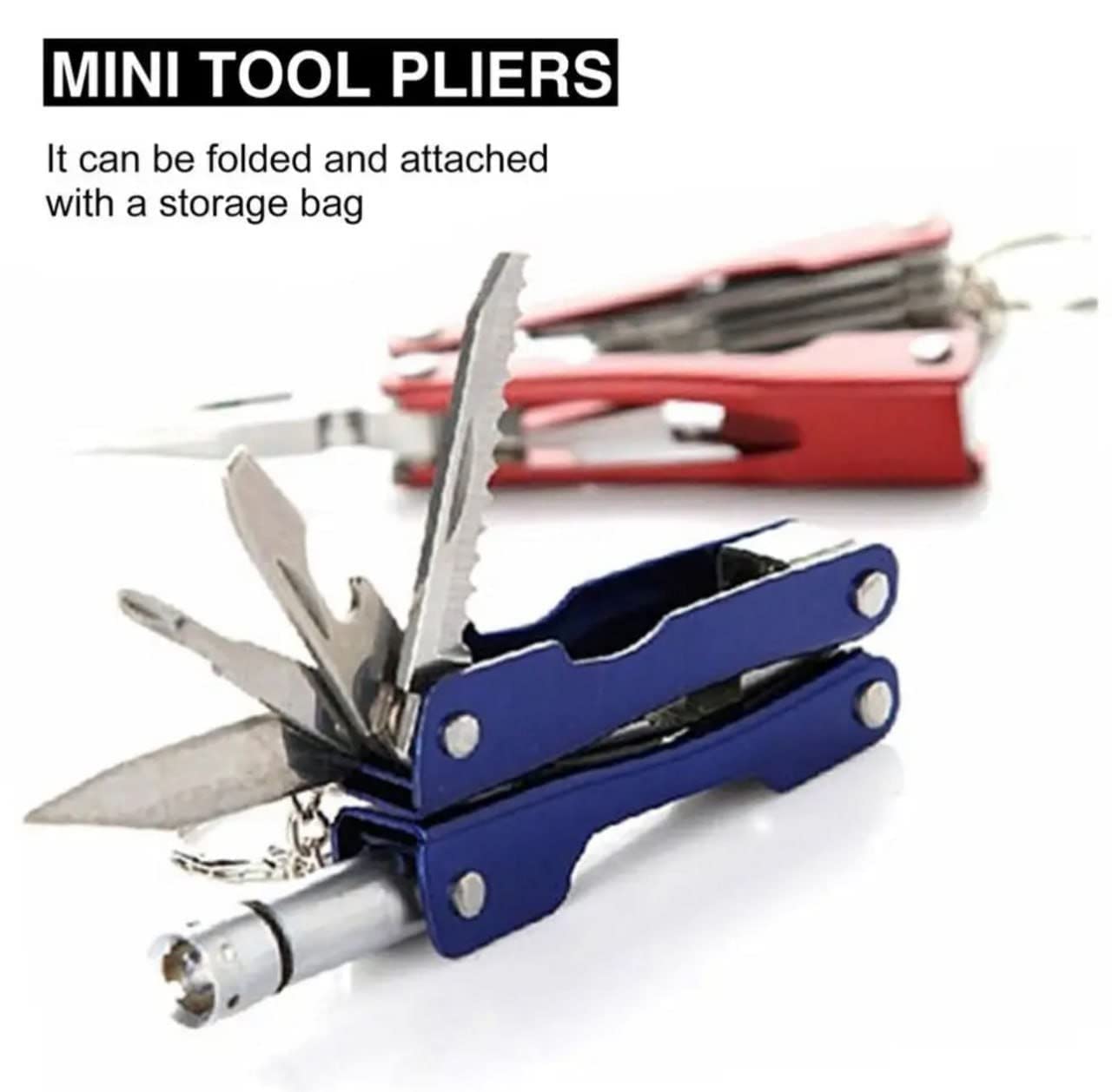 9 in 1 Micro Plier Tool Kit With LED Flash Light | Knife Blade Cutter Key Ring | Traveling Tool Micro Pliers Multi function Multi Utility Plier | Hand Piler Tool (1Pcs)(Multicolor)