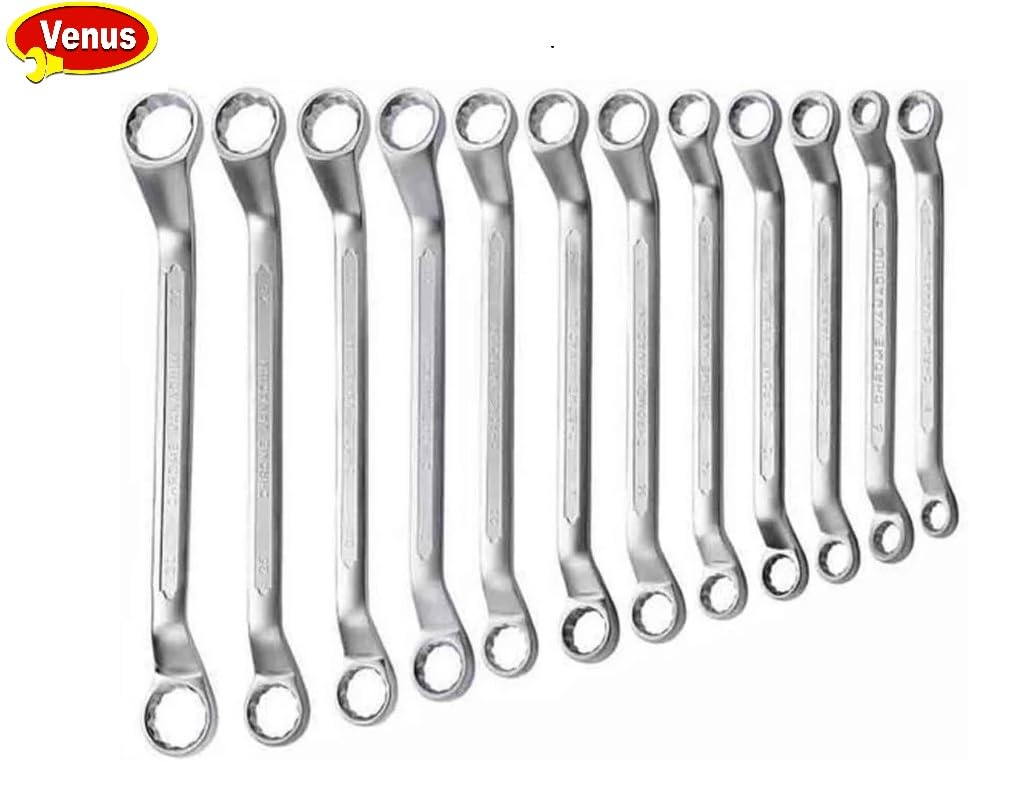 12 Chrome Vanadium Steel Shallow Offset Ring Spanner Set (Silver, 12 Pieces) l Size include 6 to 32 l