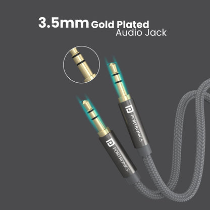 Aux 7 3.5mm Male to Male Aux Cable with 2 Meter Cable Length, 24K Gold-Plated Connectors with Strong Nylon Braided Cable(Grey)