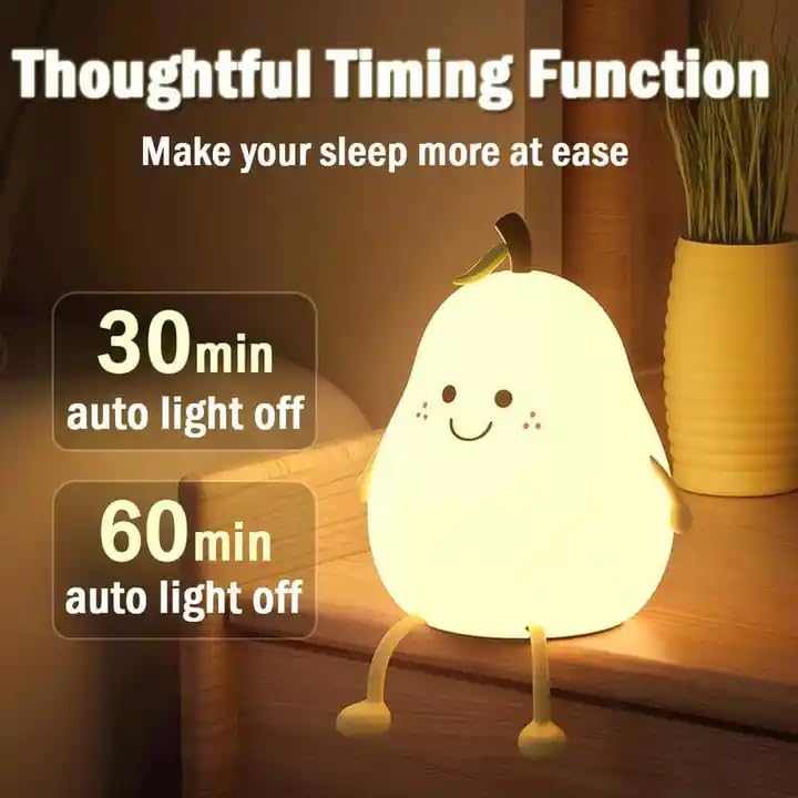 Cute Unbreakable Silicone pear lamp for Kids Bedroom Rechargeable Night Light Table lamp with Touch Gesture 7 Color Changing led lamp for Kids Room...