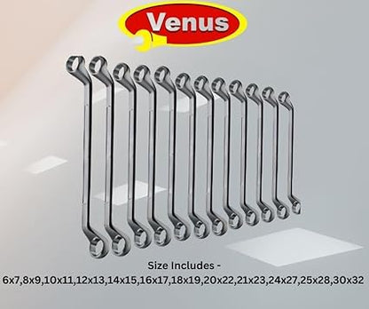 12 Chrome Vanadium Steel Shallow Offset Ring Spanner Set (Silver, 12 Pieces) l Size include 6 to 32 l