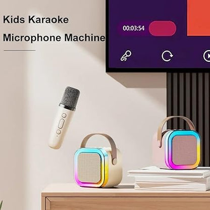 This Diwali Mini Portable Karaoke Machine for Kids Adults with Wireless 1 Mic Portable Bluetooth Speaker & Dynamic Lights Birthday Gift for Girls, Boys & Toddlers-Multi Colours (mic Square)