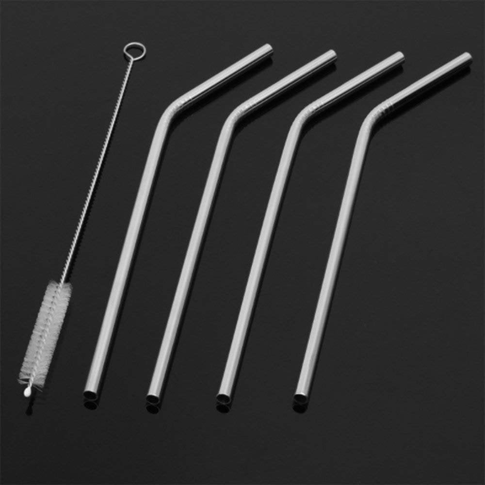 Stainless Steel Reusable Food Grade Beverage Drinking Straws with Straw Cleaning Brush Set of 5