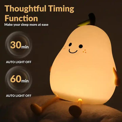 Cute Unbreakable Silicone pear lamp for Kids Bedroom Rechargeable Night Light Table lamp with Touch Gesture 7 Color Changing led lamp for Kids Room...