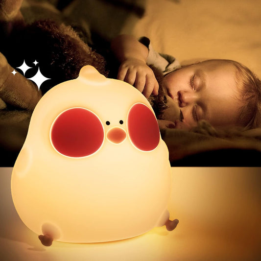 Cute Goo Goo Chicken Night Light Kids, 7 Colour Changing Baby Night Lights, Help Sleep Bedside Lamps, Rechargeable Protable Nightlight for Childrens (White)