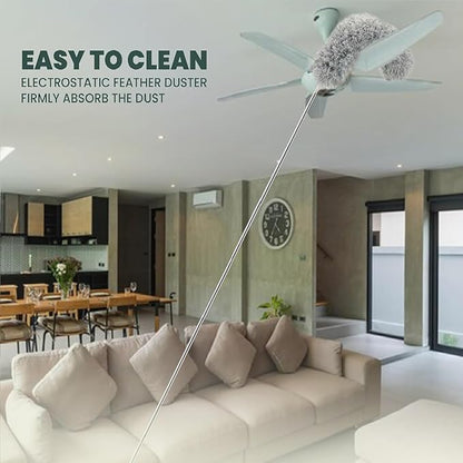 Nissi 2024 Upgraded Long Handle Microfiber Feather Ceiling Duster For Dust Cleaning Extendable Pole 30-100 Inch For Cleaning High Cobweb Stick High Ceiling Fan - Stainless Steel,Grey