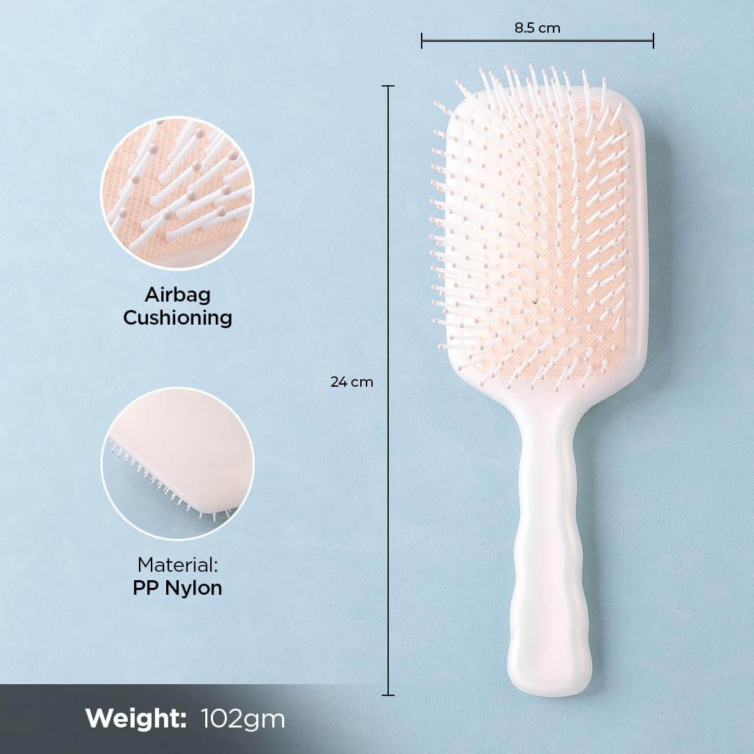 Hair Brush | Flexible Bristles | Paddle Brush with Cushioning for Smoothening out Curls, Straightening and Styling Hair|Wet & Dry Hair Pain Free Detangling (Beige)