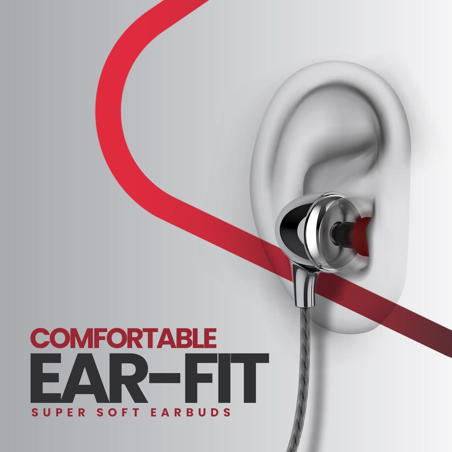 Earphones with Mic, Powerful Hd Sound with Extreme Bass, Tangle Free Cable, Comfort in-Ear Fit, 3.5Mm Jack Compatible with Phone, Laptop & MP3 Device-Grey