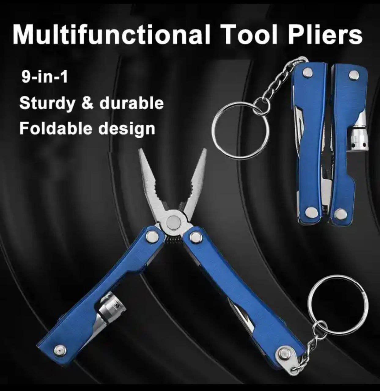 9 in 1 Micro Plier Tool Kit With LED Flash Light | Knife Blade Cutter Key Ring | Traveling Tool Micro Pliers Multi function Multi Utility Plier | Hand Piler Tool (1Pcs)(Multicolor)