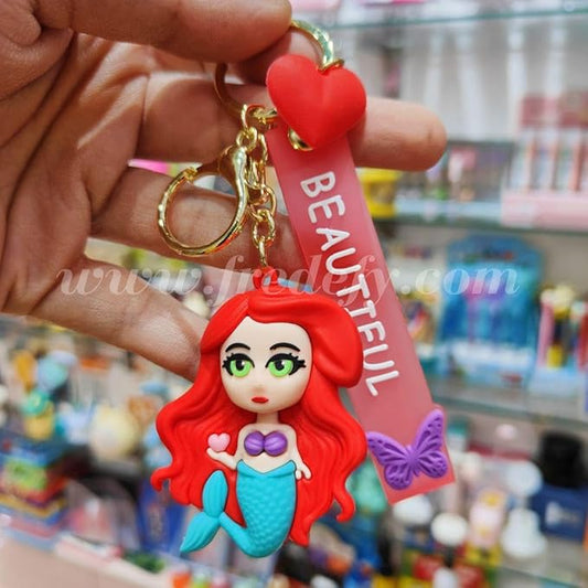 Cute Mermaid 3D Keychain With Charm .1 Piece.(Multi Colour)