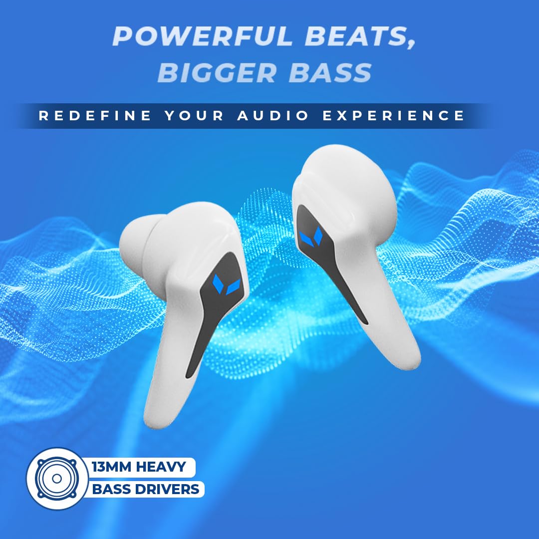 Lapcare Champ Series Pro in Ear Buds, Up to 50Ms Low Latency & Built-in Mic, 60H Playtime, Ipx5 Sweat & Water Resistant, Touch Controls & Voice Control, Super Fast Charging (White)