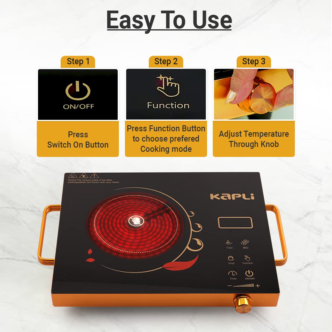 Infrared Cooktop Touch Panel | Energy Efficient, Safety Auto-Off & Overheat Protection | Compatible With All Utensils + Free Ss Bbq Grill, Black,