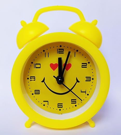 Cute Battery Operated Twin Bell ABS Plastic Table Alarm Clock for havy Sleepers for Students/Children/Office Workers Kids Room