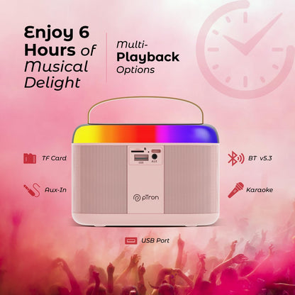 20W Bluetooth Speaker with Wireless Karaoke Mic, 6Hrs Playtime, Vivid RGB Lights, Voice Effects, Multi-Play Modes BT5.3/TF Card/USB & Type-C Charging Port (Light Pink)