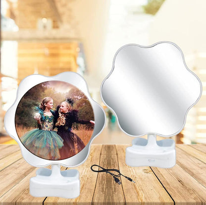 Mirror Photo Frame Flower Shape, Aadhis Gift collection's Personalized Customized Photo Printed Photograph Photo Frame with LED Lights |Gift | with Photo Upload (White, Plastic, 20 * 25 CM