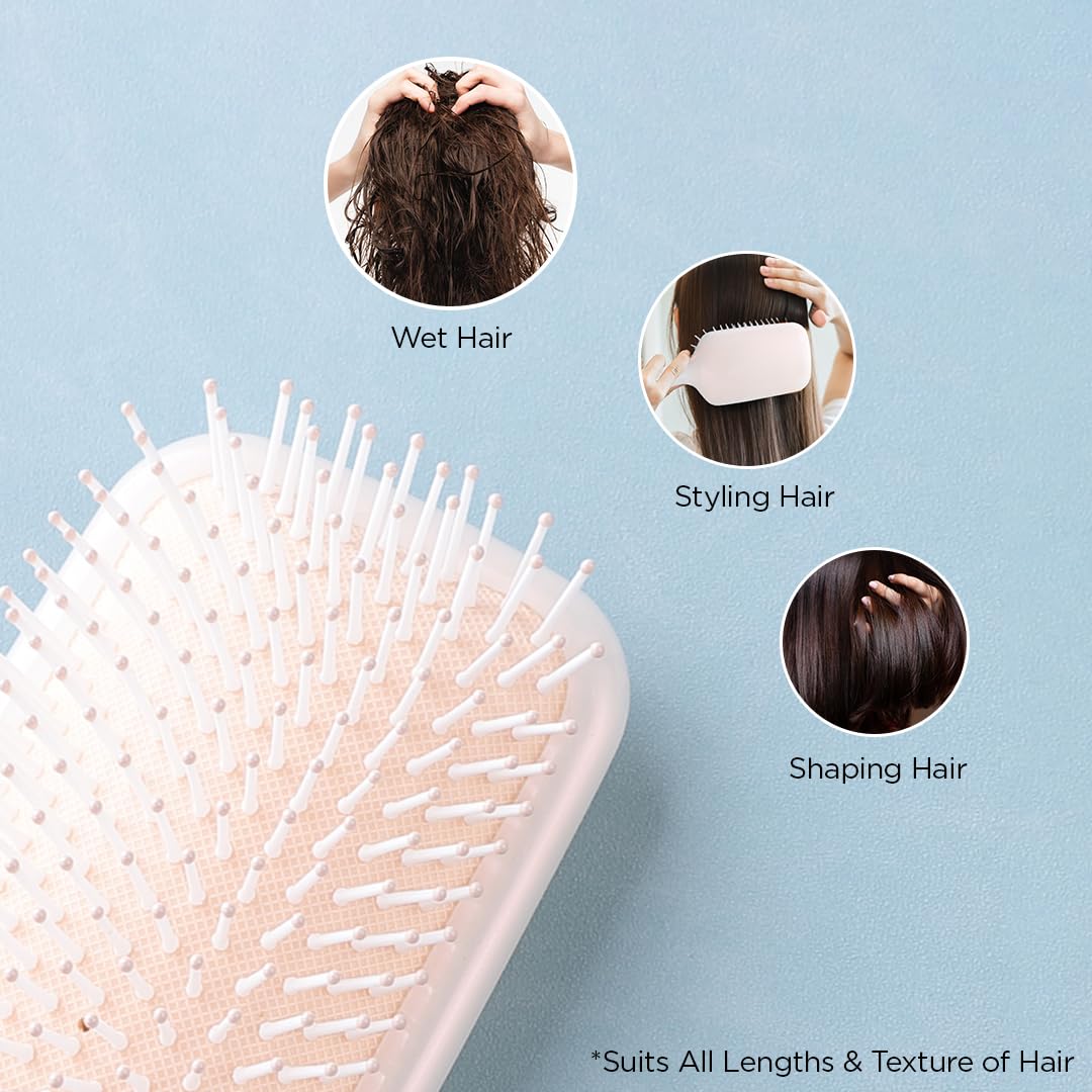 Hair Brush | Flexible Bristles | Paddle Brush with Cushioning for Smoothening out Curls, Straightening and Styling Hair|Wet & Dry Hair Pain Free Detangling (Beige)