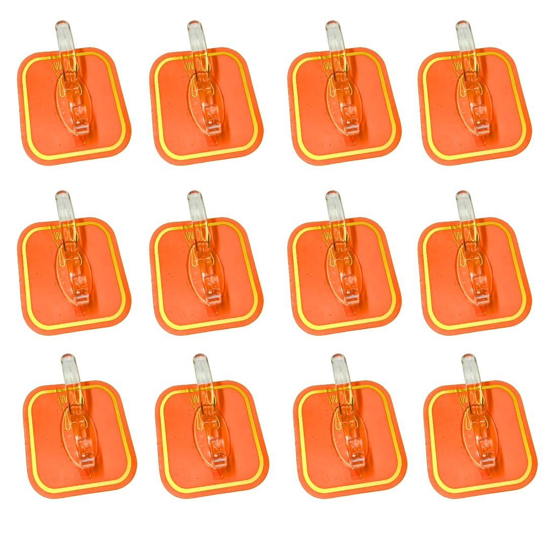 12 pcs Heavy Duty Adhesive Hooks for Wall - Low Profile, Strong Wall Hanging Hooks - No Drilling Required, Ideal for Hanging Decorative Items, Frames, and More (Orange - Pack of 12)