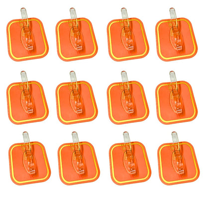 12 pcs Heavy Duty Adhesive Hooks for Wall - Low Profile, Strong Wall Hanging Hooks - No Drilling Required, Ideal for Hanging Decorative Items, Frames, and More (Orange - Pack of 12)