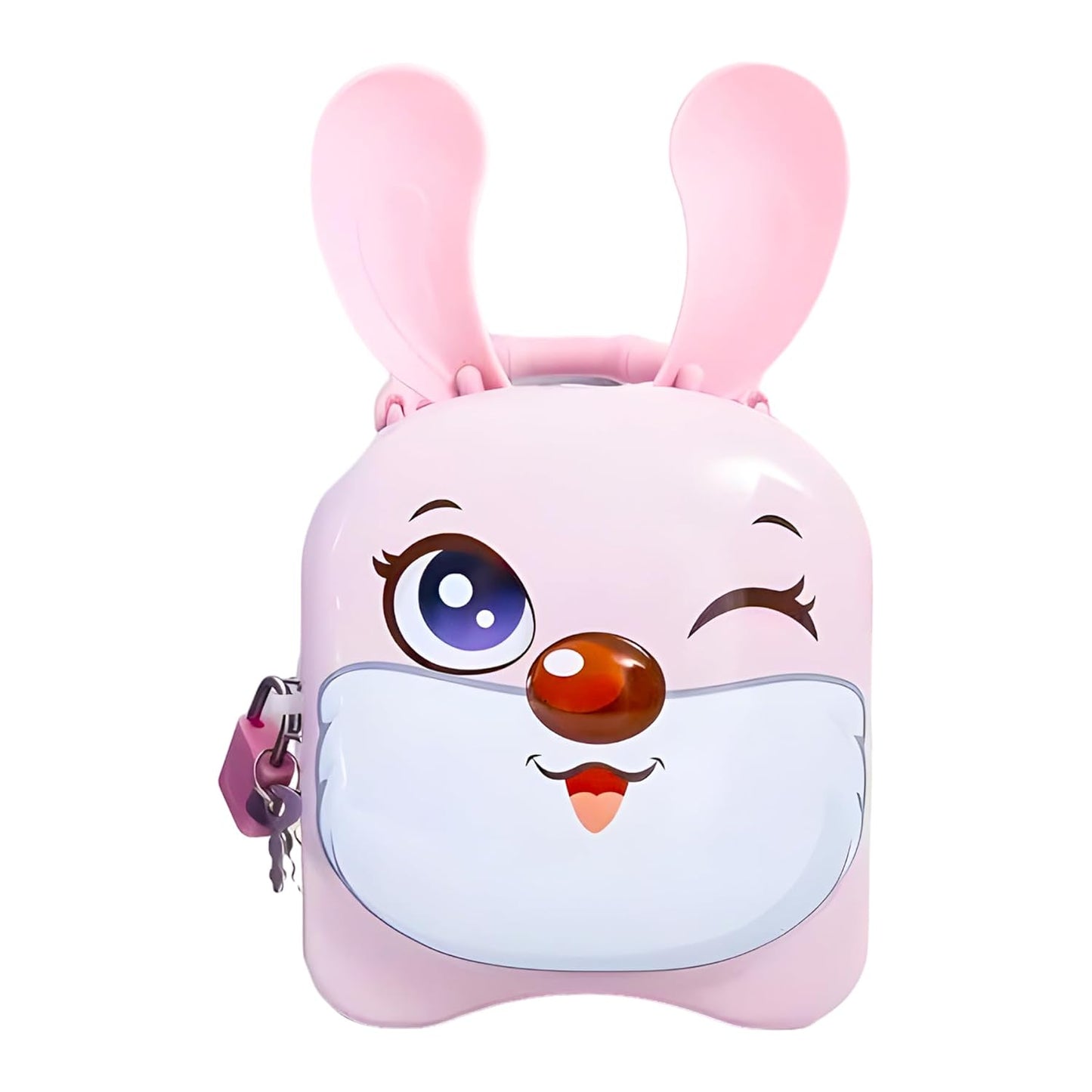 Cute Rabbit Theme Piggy Bank for Kids, Coin Collector Storage Box with Handle, Money Saving Container with Lock & Keys, Money Bank for Boys & Girls, 3+ Years (Pack of 1, Pink)