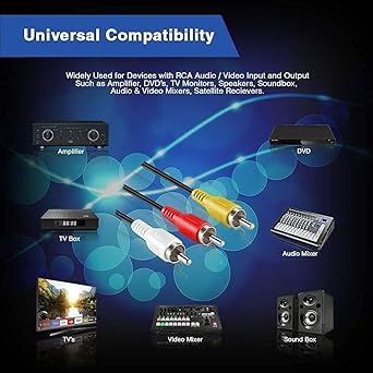 3 RCA Male to Male 3 RCA Audio Video AV Cable. Suitable for TV LC LED Home Theater Laptop PC DVD .Black,1 Pc Pack. (3 Meter)