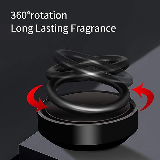 Car Air Freshener Solar Rotating Aroma therapy Diffuser Interior Decoration Accessories for Essential Oil Fragrance Odor Eliminator Double Spin Ring Smoke Remover Home office Gift (BLACK)