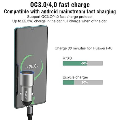 42W Fast Car Charger 3.1A Dual Port 20W PD USB-C, USB-A 22.5W QC 4.0, Premium Metal body with soft blue light Compatible with iPhone/Samung/Oppo/Vivo/one+/Pixel/Moto and all devices