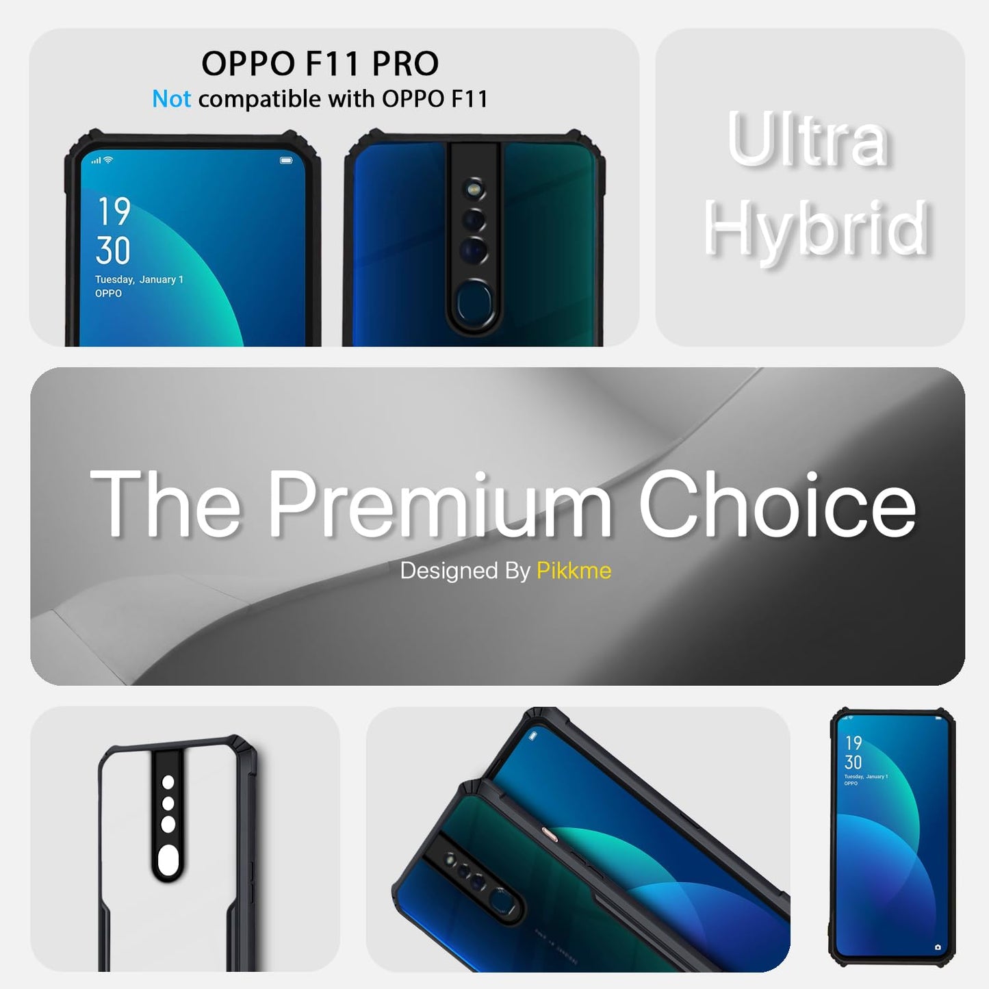 Oppo F11 Pro Back Cover | Crystal Clear Transparent Back | Ultra Hybrid | Full Camera Protection | Raised Edge | Bumper Back Case for Oppo F11 Pro