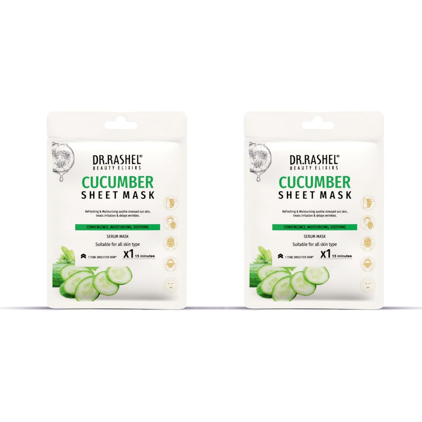 Cucumber Face Sheet Mask With Serum For Women and Men | All Skin Types | Soft and Healthy Skin | Deep Cleansing & Oil Control | Repairing & Nourishment | Soothing And Hydrating | Paraben Free | Pack Of 2 | 20 Grams Each