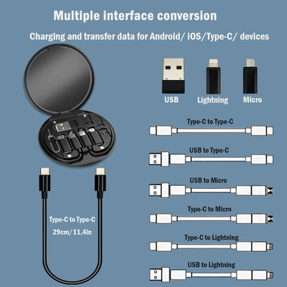 All in One 60W USB Fast Charging Travel Cable Set Type C, Lightening and Micro USB Port Inbuilt Mobile Stand