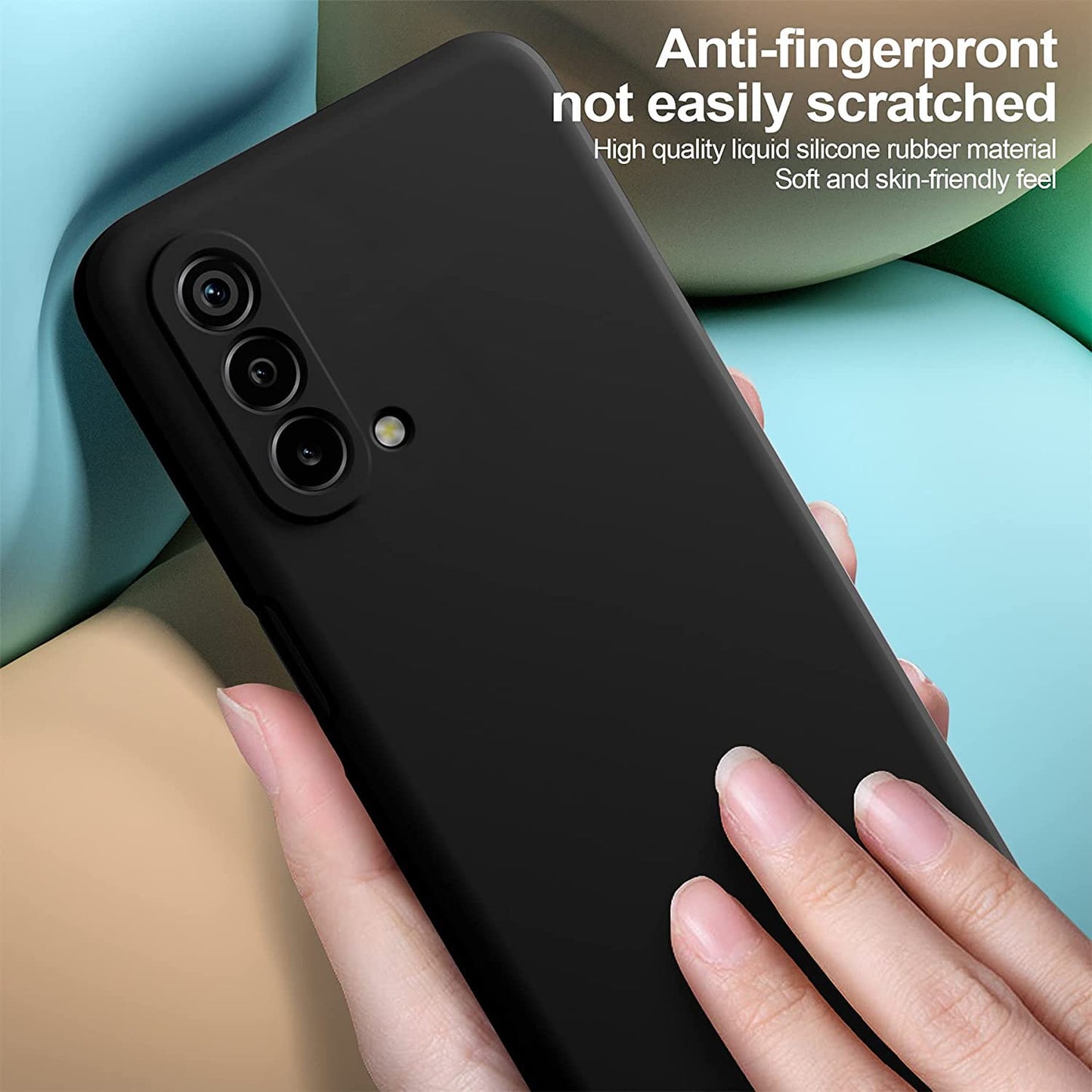 Liquid Silicon Shockproof, Camera Protection, with Fabric Lining Back Case Cover for OnePlus Nord CE 5G (Silicon | Black)