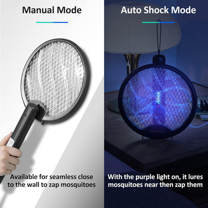 Zapper Electric Fly Swatter, Foldable Rechargeable Mosquito Zapper Racket with USB Charging Cable (Black)