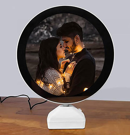 Magic Mirror Photo Frame With Light Photos Gift Personalized Customized Frames For Valentines Day Gifts, Anniversary, Birthday And Home Decor(Plastic, Tabletop, White, Pack Of 1,Round, framed)