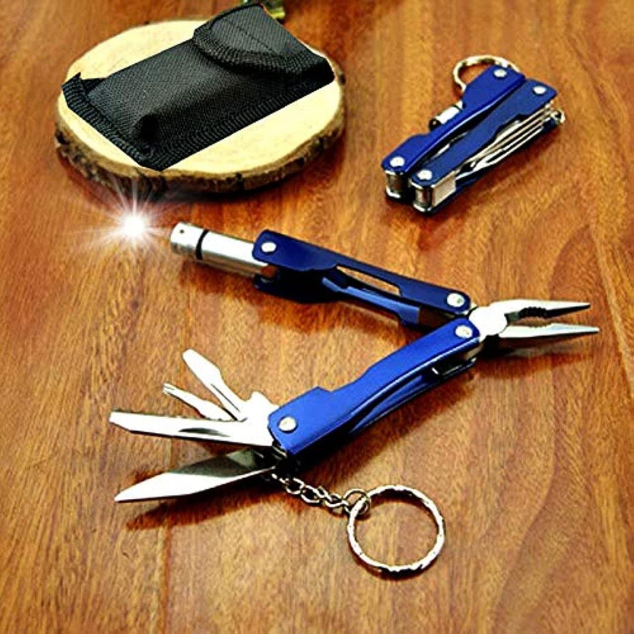 9 in 1 Micro Plier Tool Kit With LED Flash Light | Knife Blade Cutter Key Ring | Traveling Tool Micro Pliers Multi function Multi Utility Plier | Hand Piler Tool (1Pcs)(Multicolor)