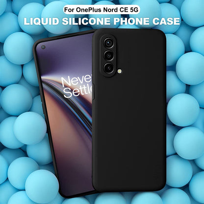 Liquid Silicon Shockproof, Camera Protection, with Fabric Lining Back Case Cover for OnePlus Nord CE 5G (Silicon | Black)