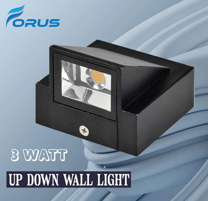 Forus LED 3W Up-Down Light with 3 Years Warranty Up Down Indoor & Outdoor Wall Light, IP65 Waterproof, Decoration Light, Wall Light for Bedroom Living Room, Wall Light Warm White(Yellow), Metal