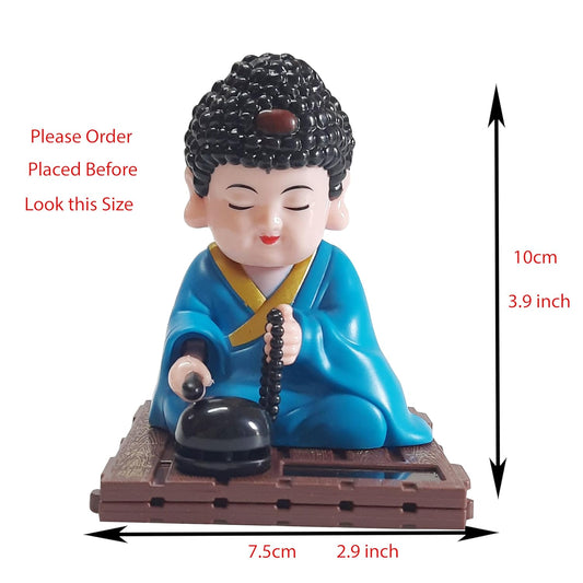 Decorative Solar-Powered Dancing Buddha Statue | Cute Meditation Buddha Figurine with Lotus Base | Ideal for Car Dashboard | Multicolor | Size 10cm (Blue)